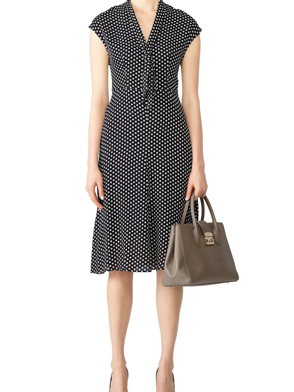 Milly Black and White Polka-Dot Tie-Front Midi Dress